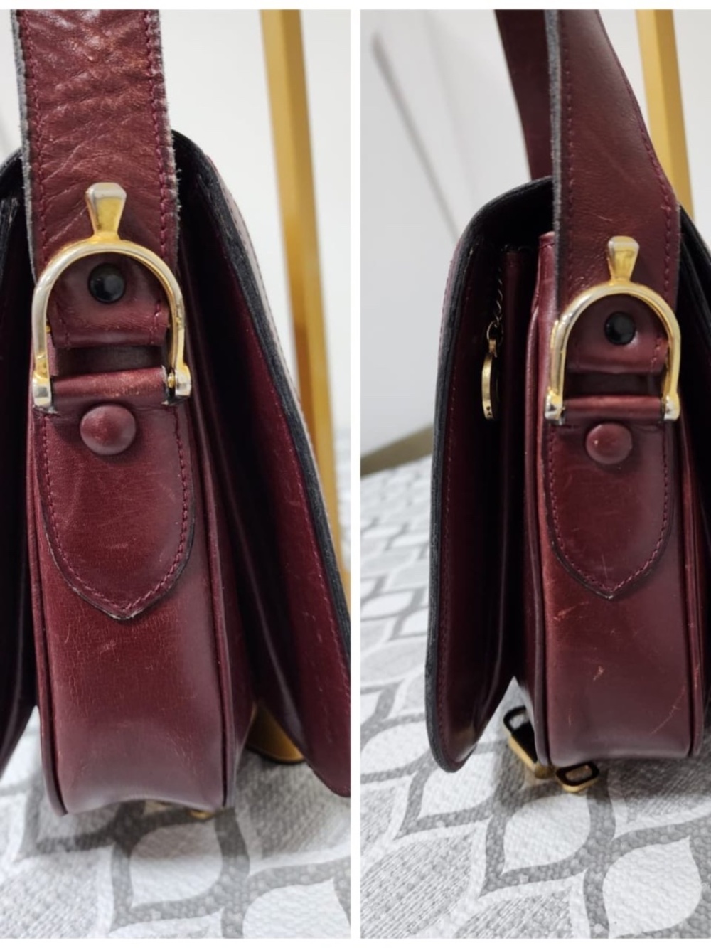Authentic CELINE VINTAGE SULKY SUEDE CARRIAGE SHOULDER BAG BURGUNDY - Picture 11 of 15